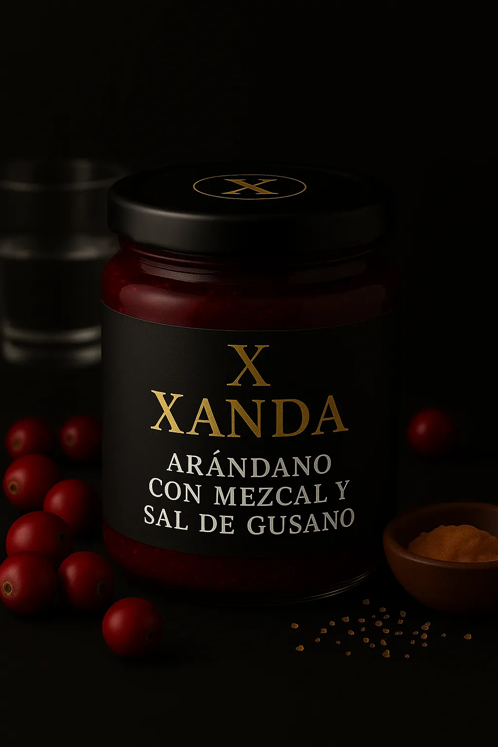 Mermelada gourmet de arándano con mezcal y sal de gusano de Xanda