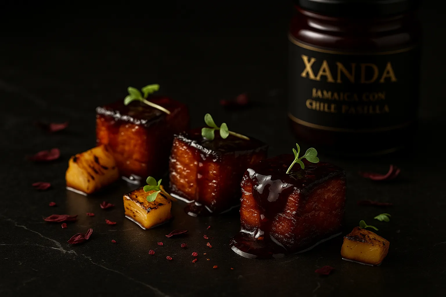 Panceta laqueada con Jamaica + Pasilla Xanda